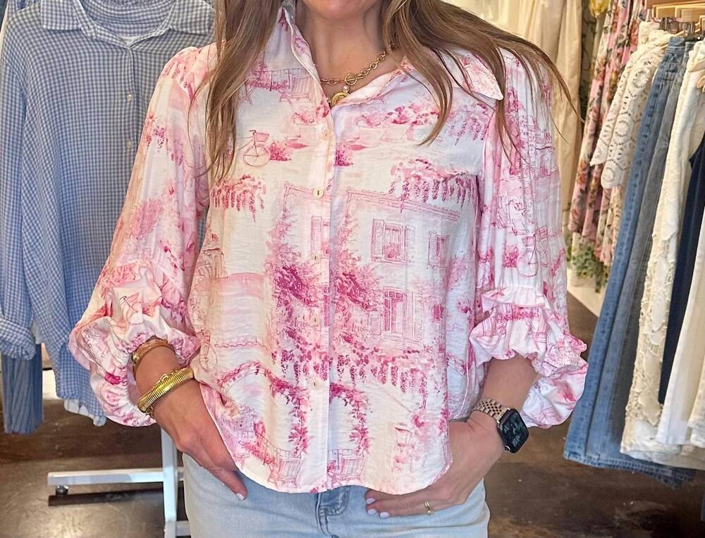 NEW IVY JANE scene in paris button front top in pink